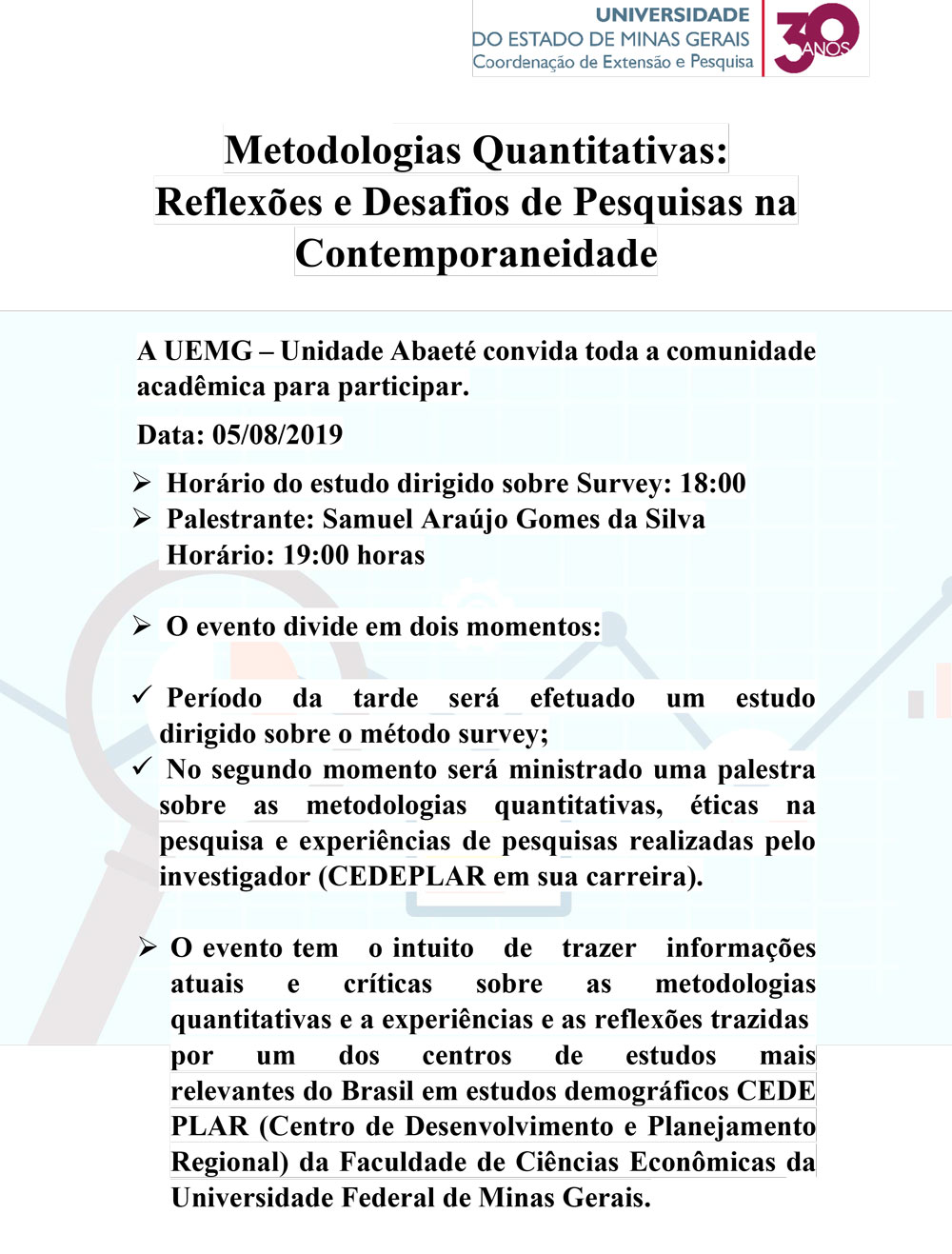 Unidade Abaeté | Metodologias Quantitativas: reflexões e desafios na contemporaneidade