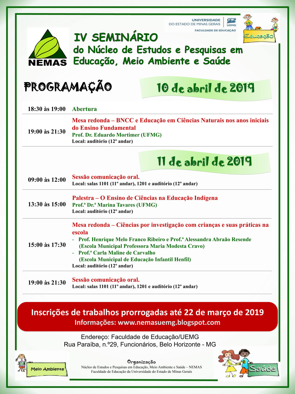 Programação IV Seminário do NEMAS MURAIS