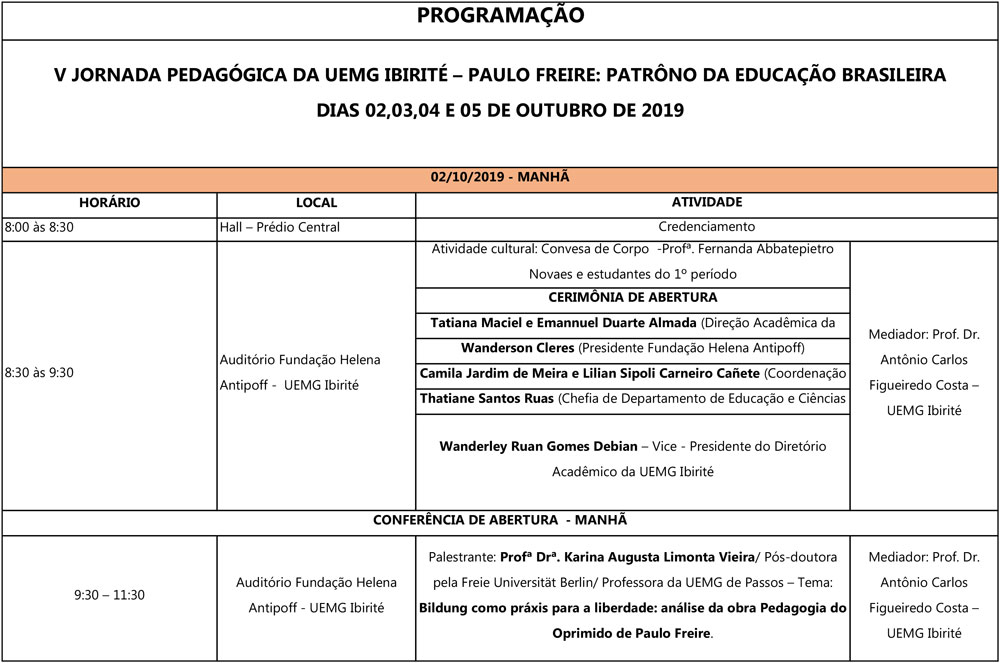 Programação final jornada 2019 oficial 1