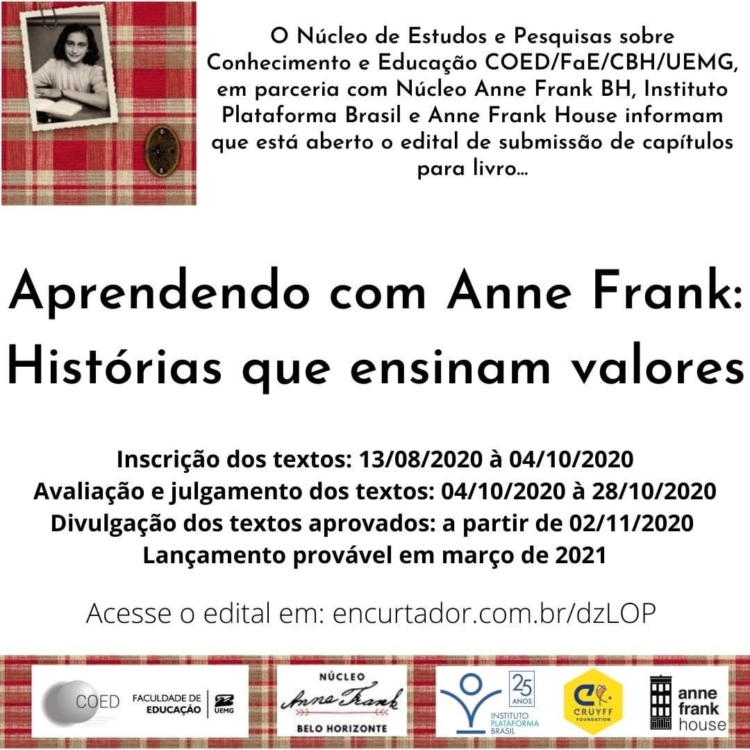 Último dia para submissão de capítulos para livro: Aprendendo com Anne Frank: Histórias que ensinam valores