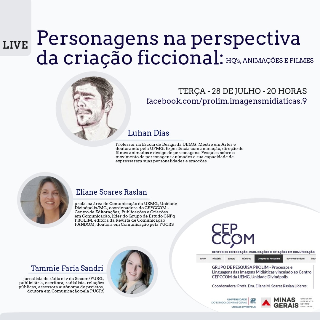 Unidade Divinópolis | “Personagens na perspectiva da criação ficcional: HQs, animações e filmes” é o próximo tema da série de lives do Grupo de Estudos Prolim 