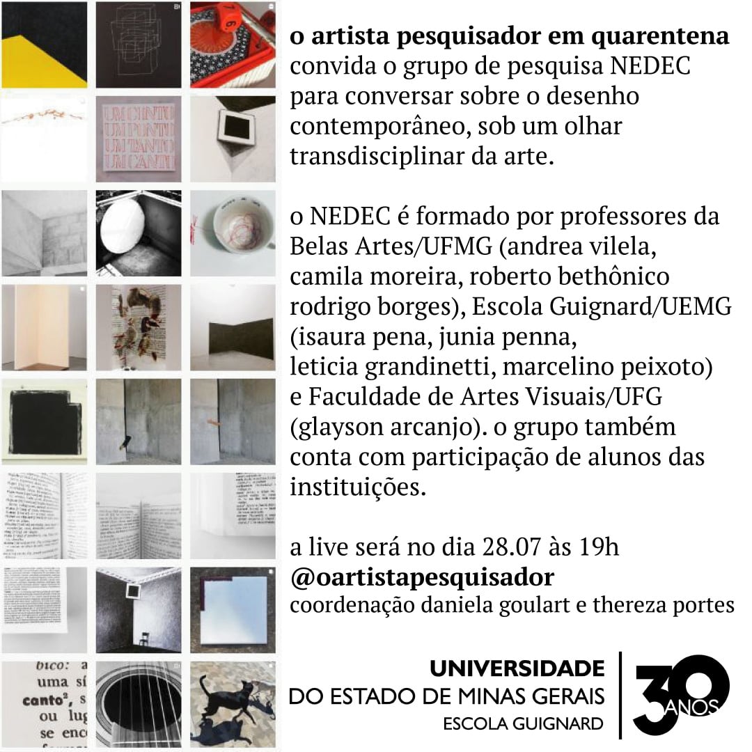 Escola Guignard | Grupo de pesquisa em desenho contemporâneo, Nedec, é o convidado do próximo 