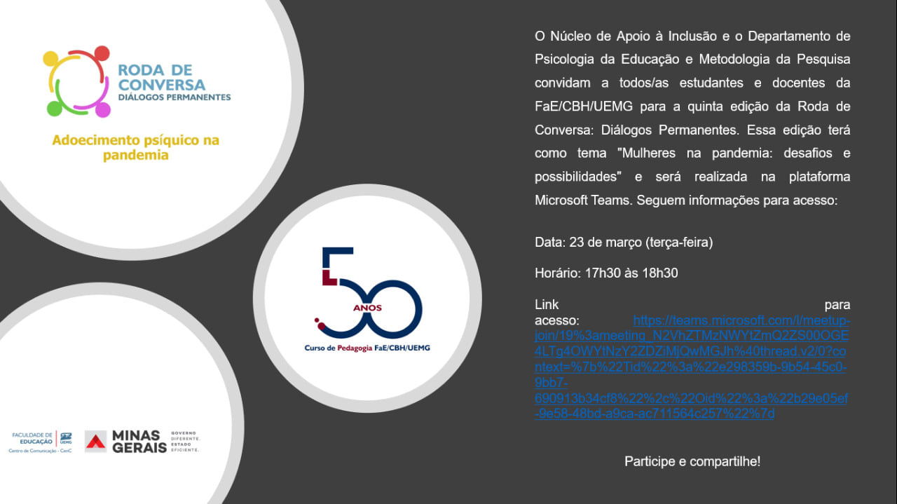 Faculdade de Educação | Roda de conversa: Diálogos permanentes | Mulheres na pandemia: desafios e possibilidades