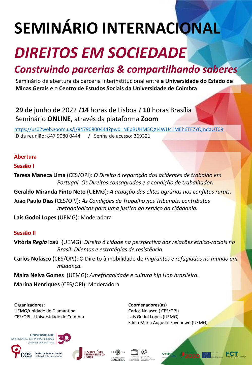 CARTAZ SEMINÁRIO INAUGURAL PARCERIA CES