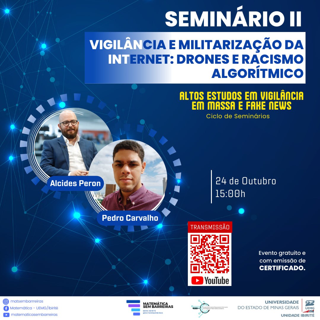Evento on-line | Unidade Ibirité |  Seminário 2 | Ciclo de Seminários de Altos Estudos em Vigilância em Massa e Fake News