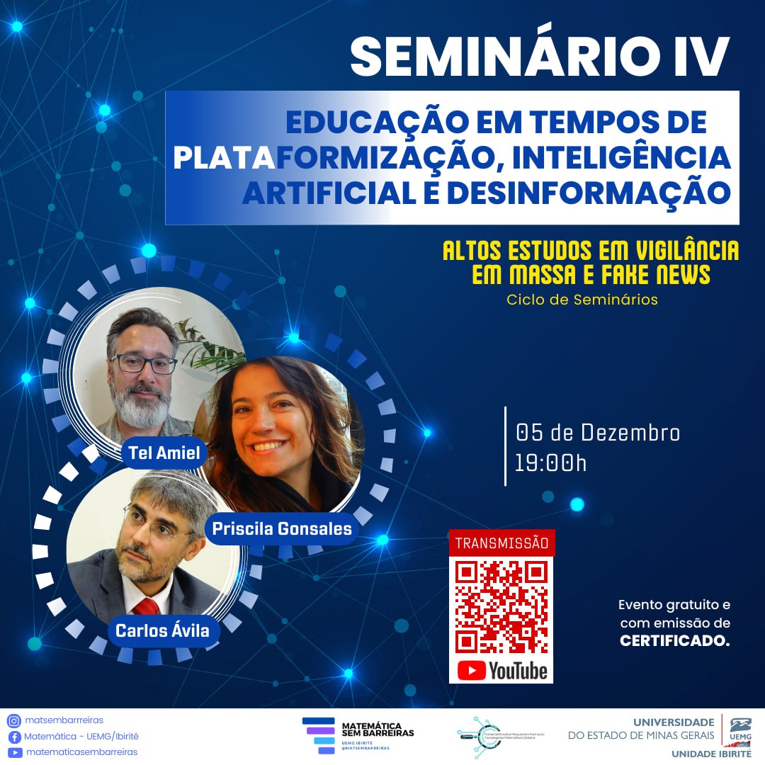 Evento on-line | Unidade Ibirité |  Seminário 4 | Ciclo de Seminários de Altos Estudos em Vigilância em Massa e Fake News